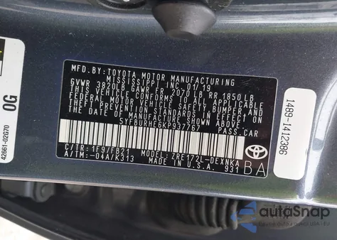 2019 Toyota Corolla L from USA, damaged, VIN 5YFBURHE6KP937767